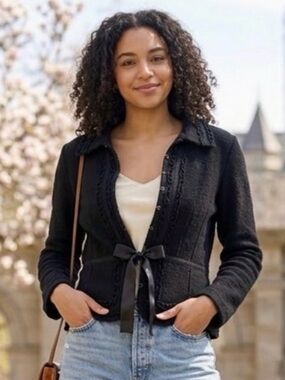 Tristan Black Ruffle Trim Tie-Front Cardigan